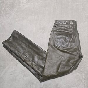 GAP Olive Green Leather Boot Cut Pants Womens Sz 2 (26x30) Y2K Boho Preppy